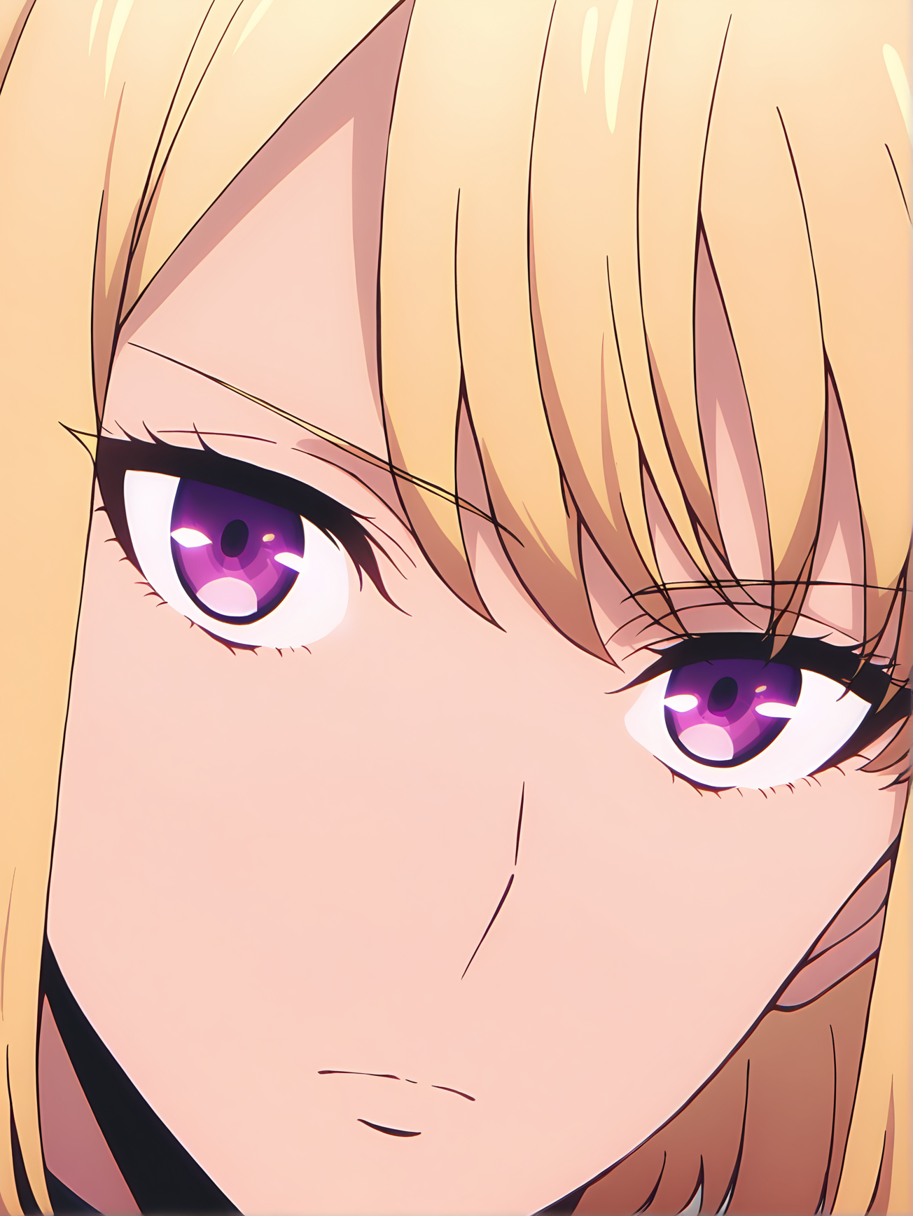 <lora:Cha_Hae-in:1> cha_hae_in, 1girl, solo, short blonde hair, purple eyes, intense gaze, serious, angry, narrowed eyes, closed mouth, close-up, looking at viewer, dramatic lighting, centered composition