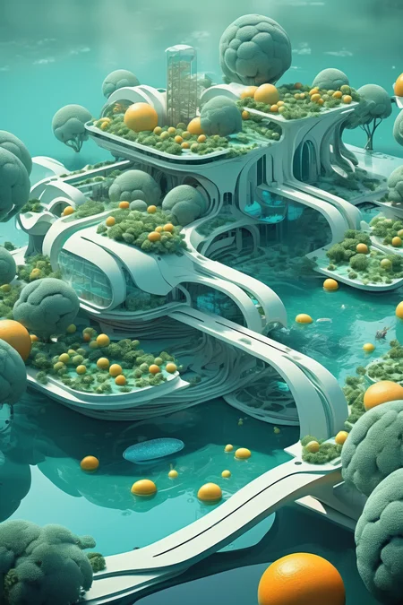 <lora:Filip Hodas Style:1>Filip Hodas Style - futuristic city built around an aquatic structure with intricate stacking flowing water to fruit trees and vegetable garden