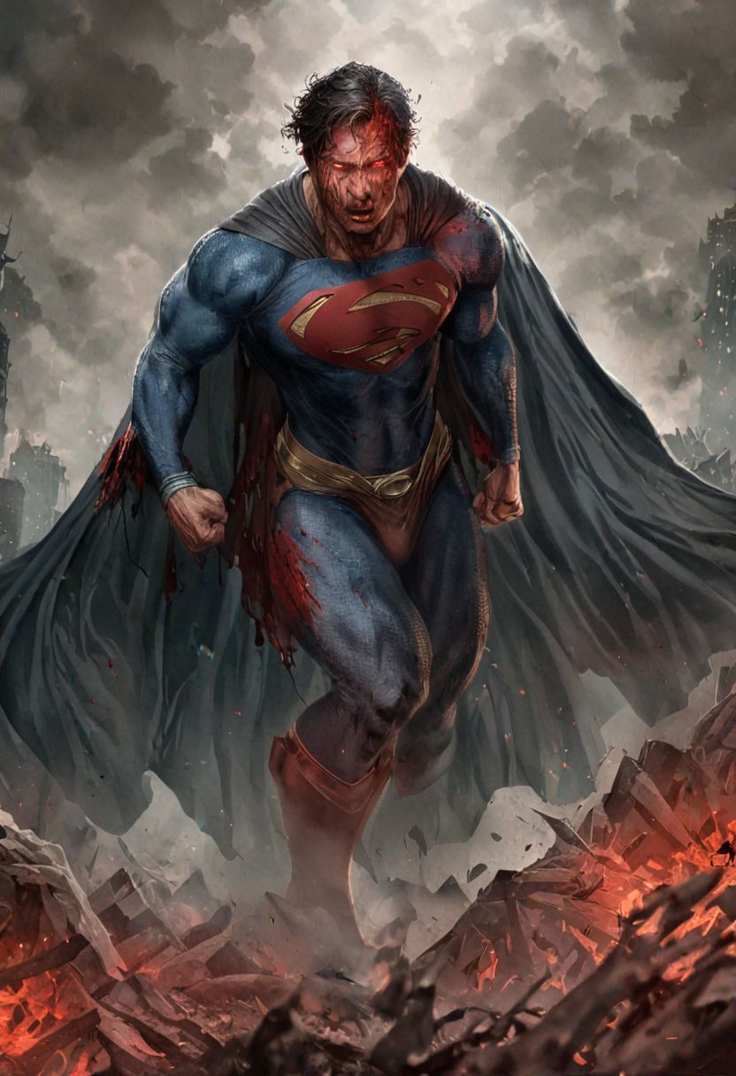 (best quality, masterpiece, colorful, dynamic angle, highest detailed) 
realistic portrait beautiful concept art of superman scene when he bleeding and turns into mutant, horror, created by gustave dore and greg rutkowski, high detailed, smooth draw, trending on artstation.