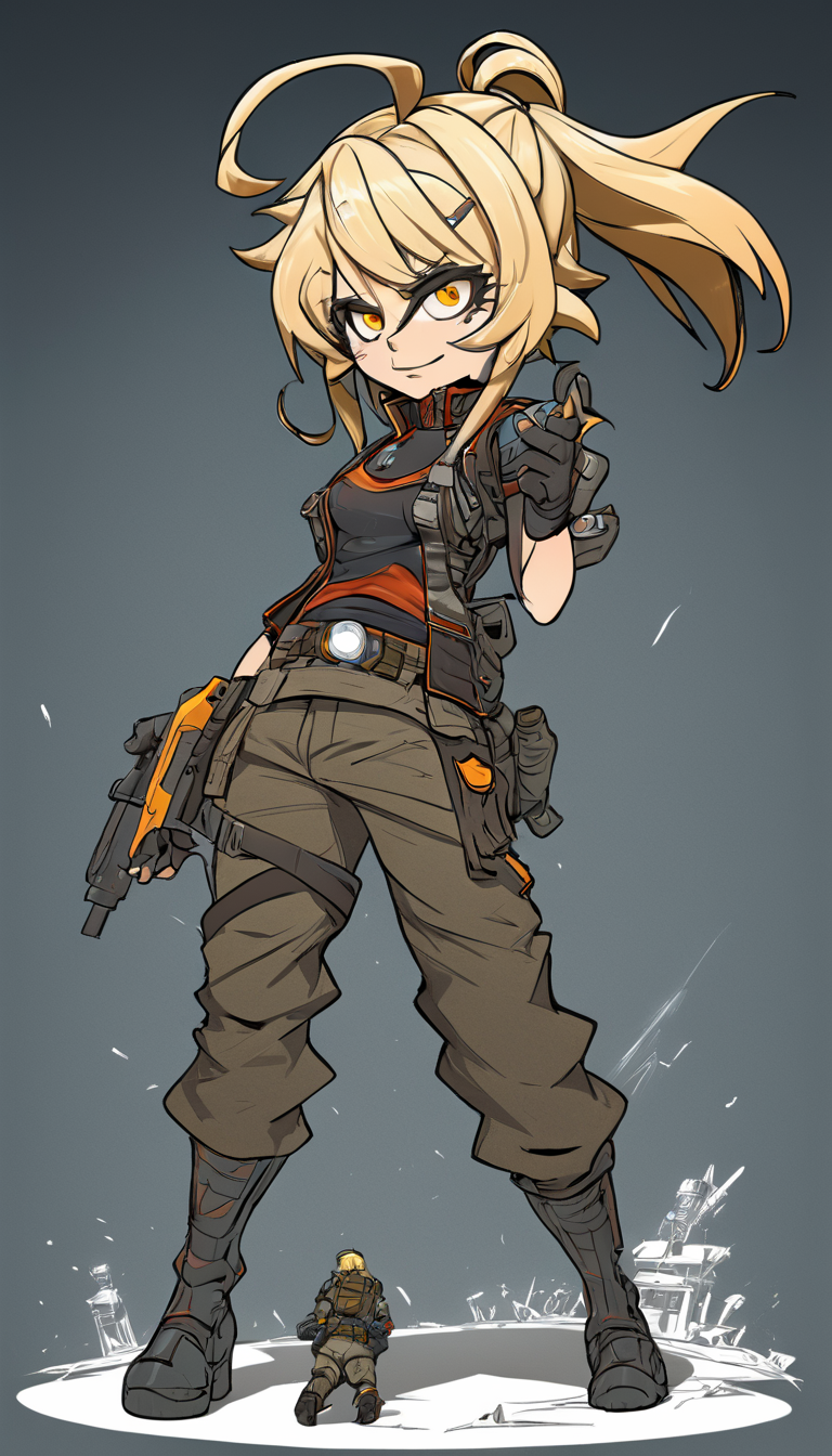 Indie game art,(Cinematic scene, hero view, Tanya Degurechaff , Youjo Senki, action pose, detailed background, masterpiece, best quality, high quality, absurdres, blond <lora:tanya_degurechaff_xl_v4:1>), (Vector Art, Borderlands style, Arcane style, Cartoon style), Line art, Disctinct features, Hand drawn, Technical illustration, Graphic design, Vector graphics, High contrast, Precision artwork, Linear compositions, Scalable artwork, Digital art, cinematic sensual, Sharp focus, humorous illustration, big depth of field, Masterpiece, trending on artstation, Vivid colors, trending on ArtStation, trending on CGSociety, Intricate, Low Detail, dramatic