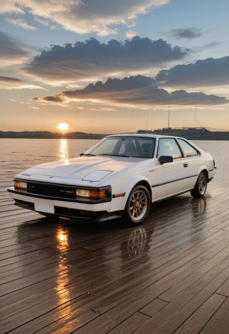 score_9,score_8_up,score_7_up,source_realstic,photorealstic,
Car photo. A futuristic and sleek car parked on a pier on the lake. A beautiful sunset sky in the background. Amazing. The movement of the clouds emphasizes the perspective taken with a fisheye lens,the lake surface is smooth as a mirror,no splashes or ripples. Incredibly professional lighting,dynamic cloud movement,iridescent hues of torn clouds,a red-tinted sunset,
The mirror reflects the sunset,and the body of the car shines beautifully.,No people,<lora:mjv3_pony-3:0.7>,
<lora:detailed_notrigger:1>,<lora:A60_pony:1>,A60,<lora:absurdres_quality:0.7>,masterpiece,best quality,very aesthetic,absurdres,
