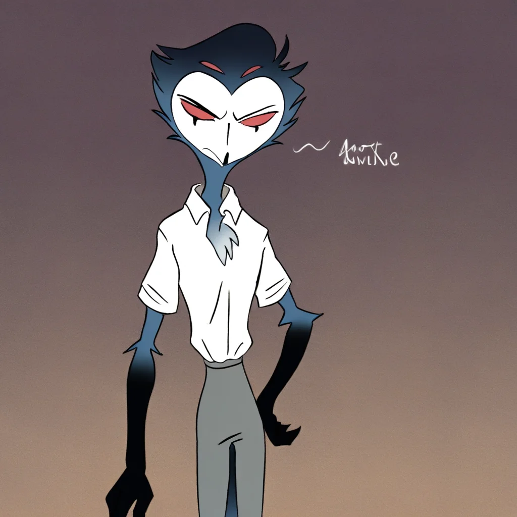 Stolas[Helluva], FuzzyBuns[Helluva],BlueBlood[Helluva], blue body, feathers, bird, anthro, anthro bird, white face, red sclera, black hands, messy hair, large messy hair, dark blue messy hair, 4eyes, two sets of eyes, tail, bird tail, black and blue legs, (male anthro bird:1.3).  Solo, alone, by himself, 1boy, male.  clothing, clothed, dressed, white shirt, shirt, white shirt, mid waisted slacks, grey mid waisted slacks, mid waisted dress pants, grey mid waisted dress pants, black coat, long black coat, 1920s coat, 1920s black coat.  thin, skinny body, skinny, thin body, twink, twink body, skinny body, skinny, (muscle:1.47), (twink body:1.7), (blue body:1.1).  HD, digital painting, digital art, masterpiece.  standing, standing up.  closed mouth, annoyed emotion.  Realistic, Furry, Animalistic features, Anthro, Detailed, Shaded,  simple cream background.  HD, digital painting, digital art, masterpiece ((fullbody portrait)), digital drawing (artwork), digital media (artwork), hi res, (furry art, uploaded on e621:1.1), best quality, highly detailed, intricate details, extremely detailed, perfect hands, negative_hand. Realistic, Anthro, Detailed, Shaded,