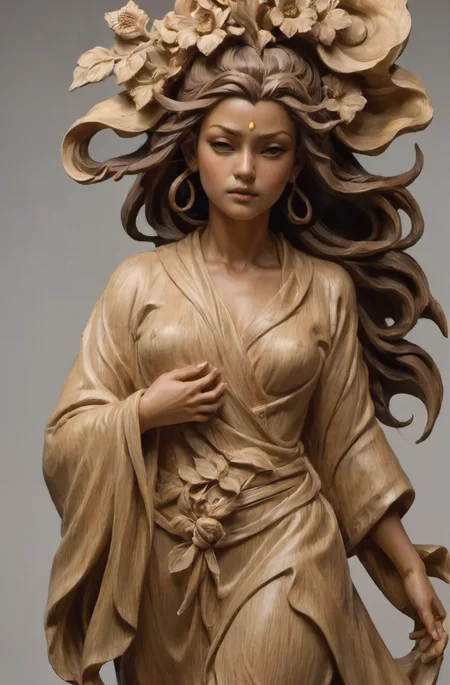 <lora:mudiao (2):0.7>,(by peter mohrbacher),(masterpiece, best quality),(Wood carving style:1.3),(wrapped in cloth on the chest:1.2),(looking at viewer:1.2),(the face of european and american women:1.3),cluttered bedroom,(strikingly beautiful:1.2),dynamics of being blown by the wind under long hair batches,young petite icelandic woman stretched out,(detailed face),frowning,brown hair,relaxed,under lit,narrow waist,focused gaze,<lora:niji3D_test_v2:0.4>,