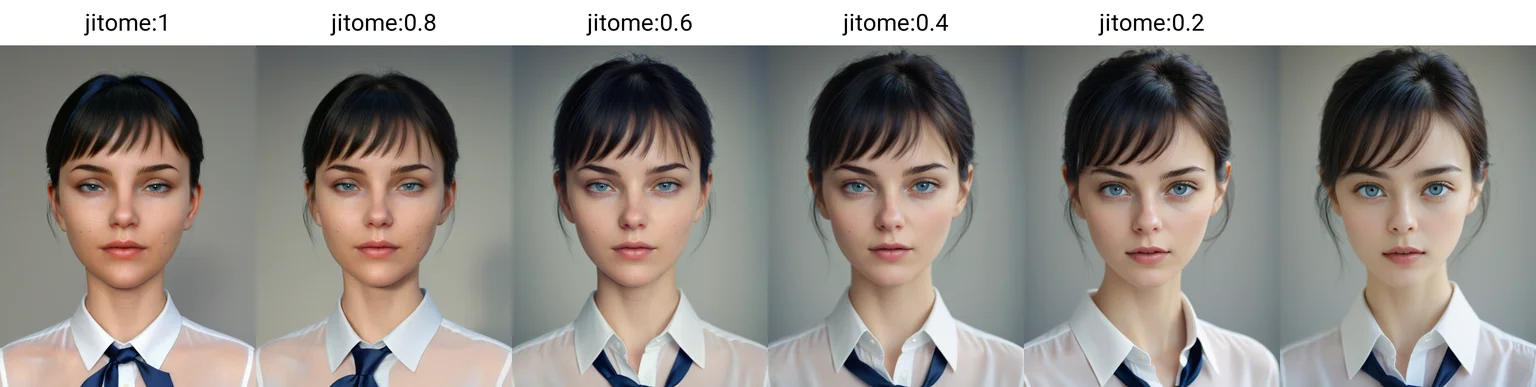 beautiful woman,european girl:0.5,Caucasian:0.3, Caucasian:0.3,solo,child:0.8,japanese girl:0.8,
masterpiece,looking at viewer,high detail,high quality,ID photo style,no makeup,photo,real,realistic,bright,bright lighting,daylight,sun light,beautiful lighting,
wearing clothes,(collared shirt),(white shirt),thin ribbon tie,dark blue ribbon tie, long sleeves,dressed,
<lora:jitome:1>jitome,hosome,eye expression,half closed eyes,squinted eyes,narrowed eyes,narrow gaze,
Standing upright,
((front view)),((from front)),extra close up view,super close up,ultra zoom in,no headroom,tight crop, no empty space,face only shot, detailed face,head shot,detail shot,fill the screen,
Composition that fills the screen,reflection in the eye,closed mouth,single eyelid,no eyelid crease,without eyelid crease,angry eyebrows,small nose,thin nose,
beautiful eyes,blue eyes,pupil,iris,beautiful rips,black hair,short hair,swept bangs,Girlish, cute, attractive,natural makeup,round face,
beautiful skin,shiny skin,shiny eyes,glossy skin,healthy skin,white skin,pale skin,beautiful face,
simple background,stand behind a wall,parallel to the wall,parallel to camera,plain gray wall,