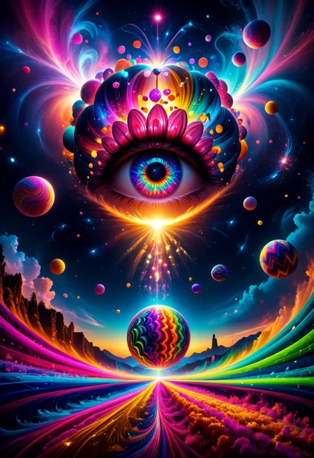 masterpiece, best quality, highres, realistic, best quality,
score_9, score_8_up, score_7_up,
a sky full of huge colorful disco balls.
BREAK,
low lights, ColorART, colorful, psychedelicv2lora
