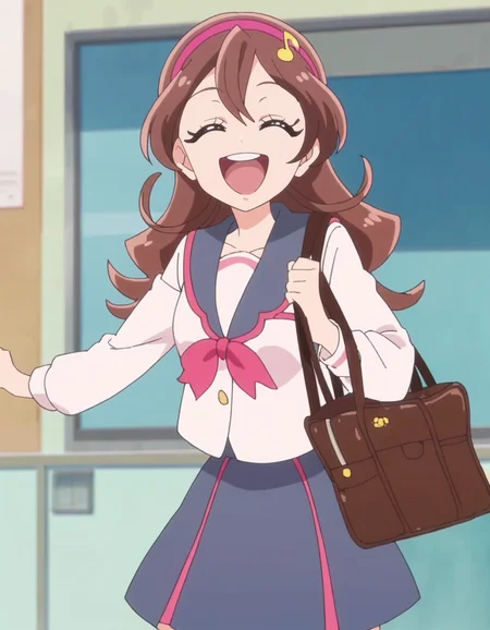 score_9, score_8_up, score_7_up, anime screencap, solo,1girl,sakurauta,school uniform, open mouth, smile, skirt, pink hairband, sailor collar,looking at viewer,cowboy shot,medium breasts,singing,closed eyes,open mouth,<lora:sakurauta_pony_v2:0.8>