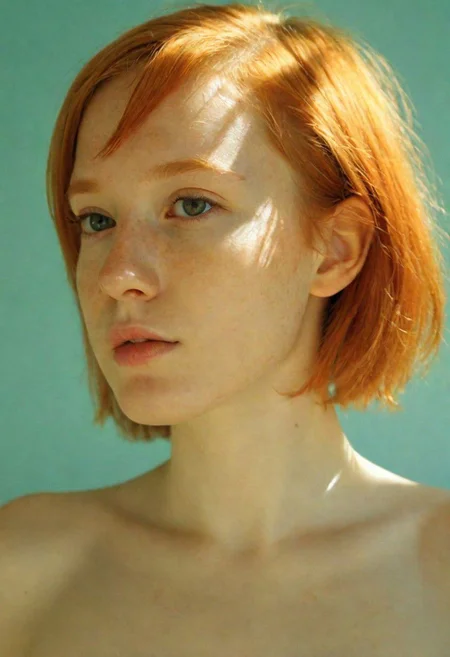 Velvia, Realism, graphic print, Breakcore, Sunlight, Reflected light, Berlin Secession, delicate, cute ginger-hair-orange, anaglyph effect, nsfw , very-small breasts <lora:picxer_real:0.5>
