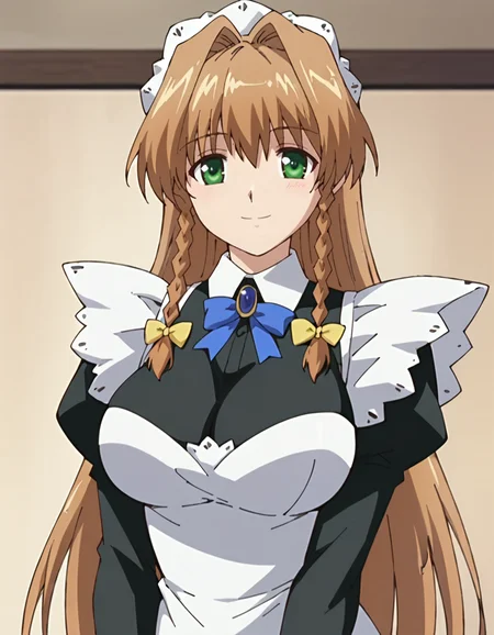 score_9,score_8_up,score_7_up,score_6_up,score_5_up,score_4_up,1girl, <lora:mihato_uesugi:0.7>mihato_uesugi, big breasts,braid bow,yellow bow,braid,twin braid,maid,broch,blue ribbon,apron,maid headdress,long skirt,smile,looking at viewer,upper body
,(anime screencap),