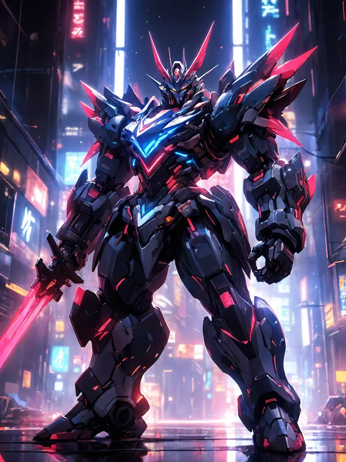 Game Illustration,League of Legends Splash Art,Gundam RX-78An abstract neon design of a glowing,intricate details and neon - colored patterns,set against a dark,abstract background,full body,cyberpunk,science fiction,<lora:p7-nijimecha-000009:0.7>,nijimecha,<lora:Hyper-SDXL-4steps-lora:0.8>,