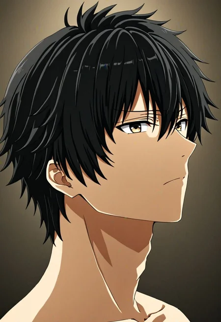 high resolution, solo, best quality, 1Boy, Seiya Kanie, black hair, short hair, thin, portraits, looking at viewer, focused gaze forward, upper body, head upright, neutral expresion, OverallDetail