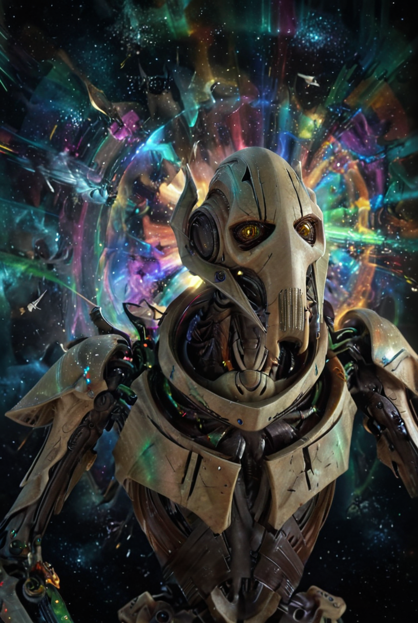 General Grievous in space, stars, galaxies, interdimensional, refractions of light, diffraction, swirls of colour
[reflections, realistic lighting, light rays, beams of light, realistic, high quality photo, 4k, hd, ral-frctlgmtry]
<lora:General_Grievous:0.7> <lora:xl_more_art-full_v1:0.5> <lora:add-detail-xl:0.5> <lora:ral-frctlgmtry:0.5>