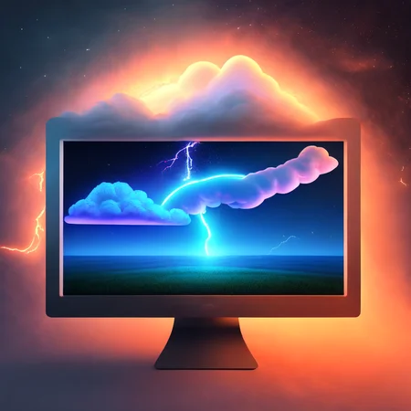 (weathercontrol:1) a computer screen with an image of a cloud and lightning coming out of it <lora:djzWeatherControlV21_LoraBooth:1>