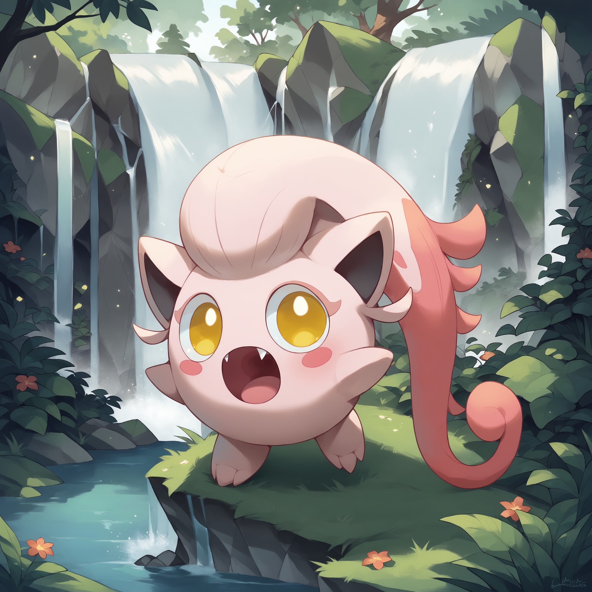 score_9, score_8_up, score_7_up, ScrmTl, pokemon \(creature\), (solo), full body, long hair, open mouth, :o, fangs, looking at viewer, nature, grass, waterfalls, trees, , <lora:cefaa866-a58e-40ba-a219-79ab392f7d60:1.0>, <lora:ef99e7e1-47ed-4045-8c11-901074e07bc0:0.9>