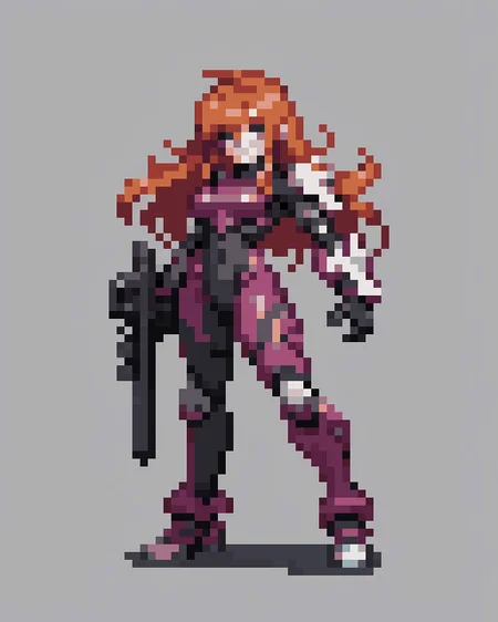 pretty woman, long ginger hair, bodysuit, armor, scifi, futuristic, cyberpunk, neon lights, full body, simple background, PixelMonsterBoost, <lora:nijiarmor_anime_v2:0.5> nijiarmor, insanely sharp, detailed, HD, HDR, 8K, insane quality, insane resolution, extreme quality, extreme resolution, Focused, Centered, Masterpiece