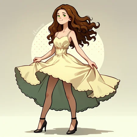 score_9, score_8_up, score_7_up, score_6_up, score_5_up, 1girl, solo, full body,
(source_cartoon),
<lora:Abigail (Storybooth):0.85>
Abigail_Storybooth, wavy hair, brown hair, green eyes, dot eyes,
dress, high heels,
detailed background,
<lora:Expressive_H:0.7> Expressiveh,
<lora:add-detail-xl:0.9>
<lora:light:1> neolight