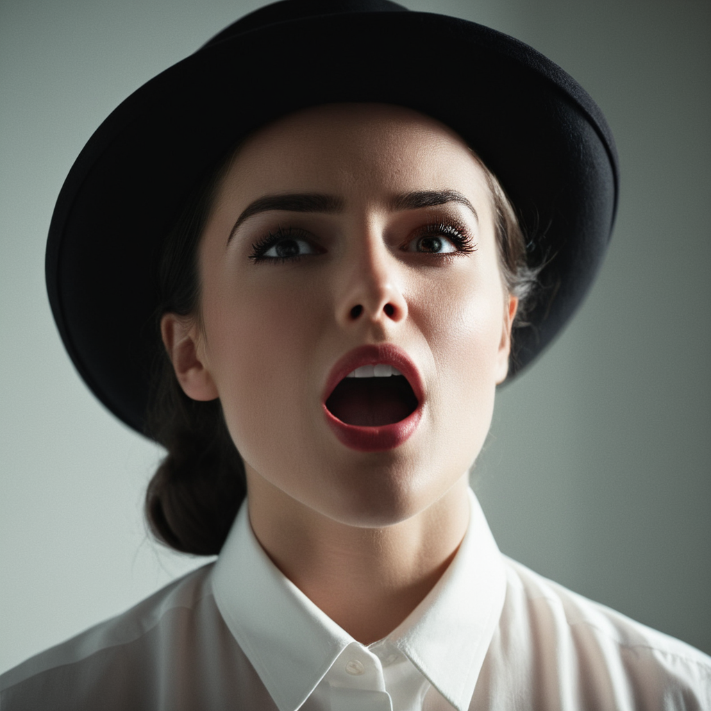cinematic film still of  <lora:High-key lighting Style:1>
bright light, bright, a woman in a white shirt and a black hat High-key lighting Style,solo,open mouth,simple background,shirt,black hair,1boy,hat,white background,upper body,male focus,black eyes,facial hair,top hat,realistic,mustache, shallow depth of field, vignette, highly detailed, high budget, bokeh, cinemascope, moody, epic, gorgeous, film grain, grainy