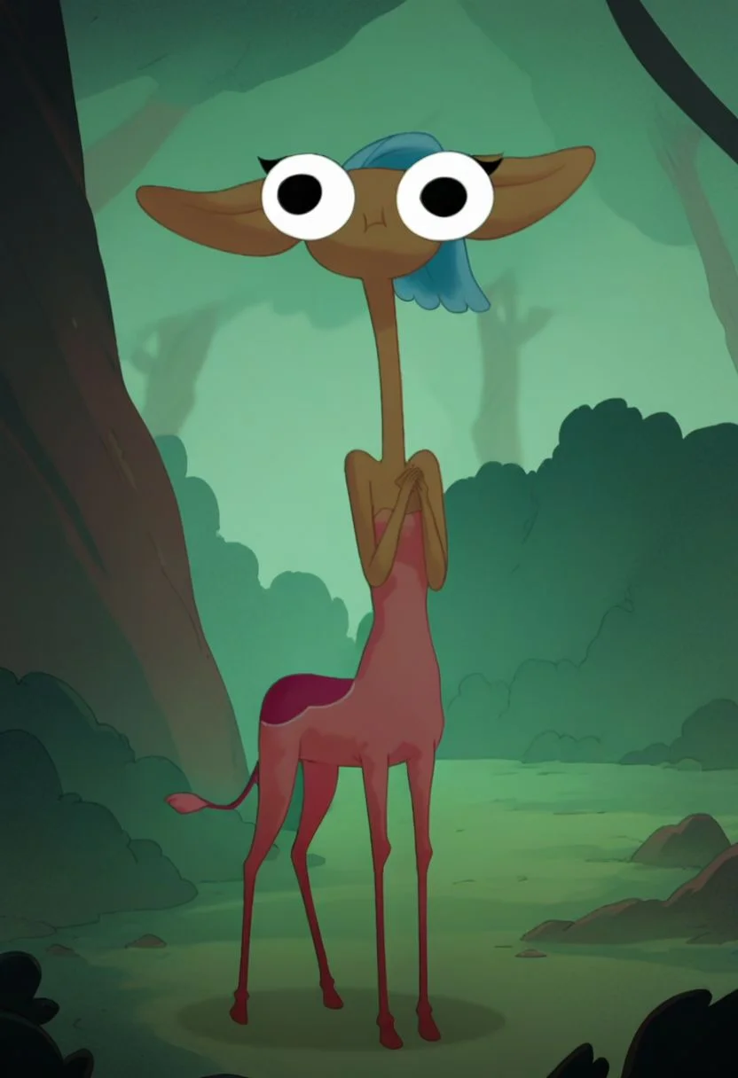 Score_9_up, score_8_up, score_7_up, 1girl, solo, glendale, centaur, blue hair, skinny legs, arms crossed, :3 face, forest