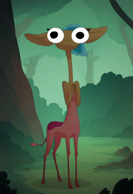 Score_9_up, score_8_up, score_7_up, 1girl, solo, glendale, centaur, blue hair, skinny legs, arms crossed, :3 face, forest