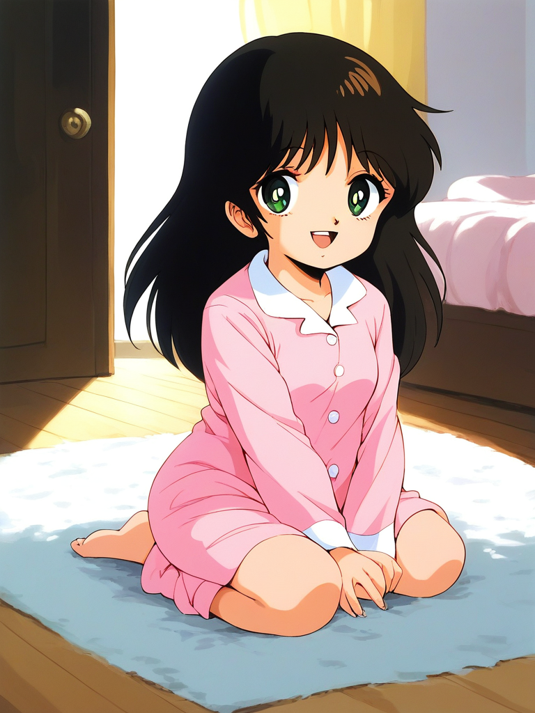 score_9, score_8_up, score_7_up, source_anime, rating_explicit, BREAK  <lora:NonomuraAmi_BeMybaby_Ver2.0_XL:1> NonomuraAmi, long hair, black hair, brown hair, small breasts, green eyes, bangs, short stack,
pink pajamas,
room, carpet, curtain,
smile, open mouth,
looking at viewer, 
cowboyShot,