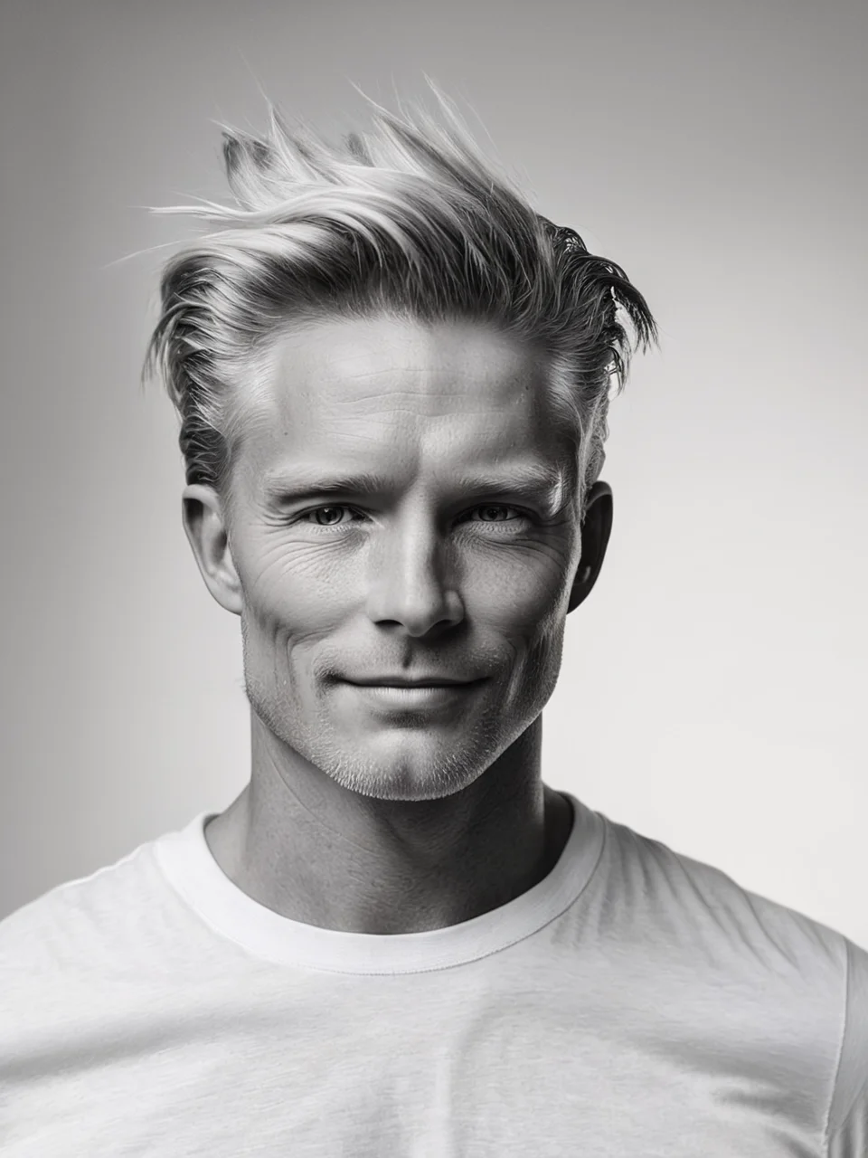 <lora:é²å䏿´¾@é»ç½æå½±SDXL:1>Black and white photographyï¼Gen X males, whites, Americans, direct looking. Casual, wear a simple T-shirt and jeans. Happy and carefree. At home, in a well-lit living room. Use of hair masks, ((Master work: 1.5), National Geographic Photos, Award Winning Photos, Realism, Excellent Work, Highest Quality, Rich Detail, Panorama, Clarity, High Contrast. (Film Grain: 1.4), Film Lighting, Face Close-up, Clear Pores, Monochrome Background (Realistic: 1.2), Best Quality, Masterpiece, Ultra High Resolution. ï¼