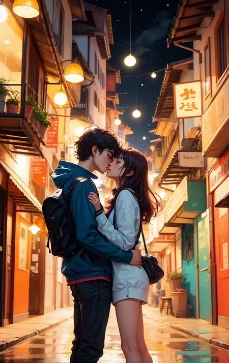 two lovers doing something at some place, <lora:Cosmic anime-oil fusion v2:1>