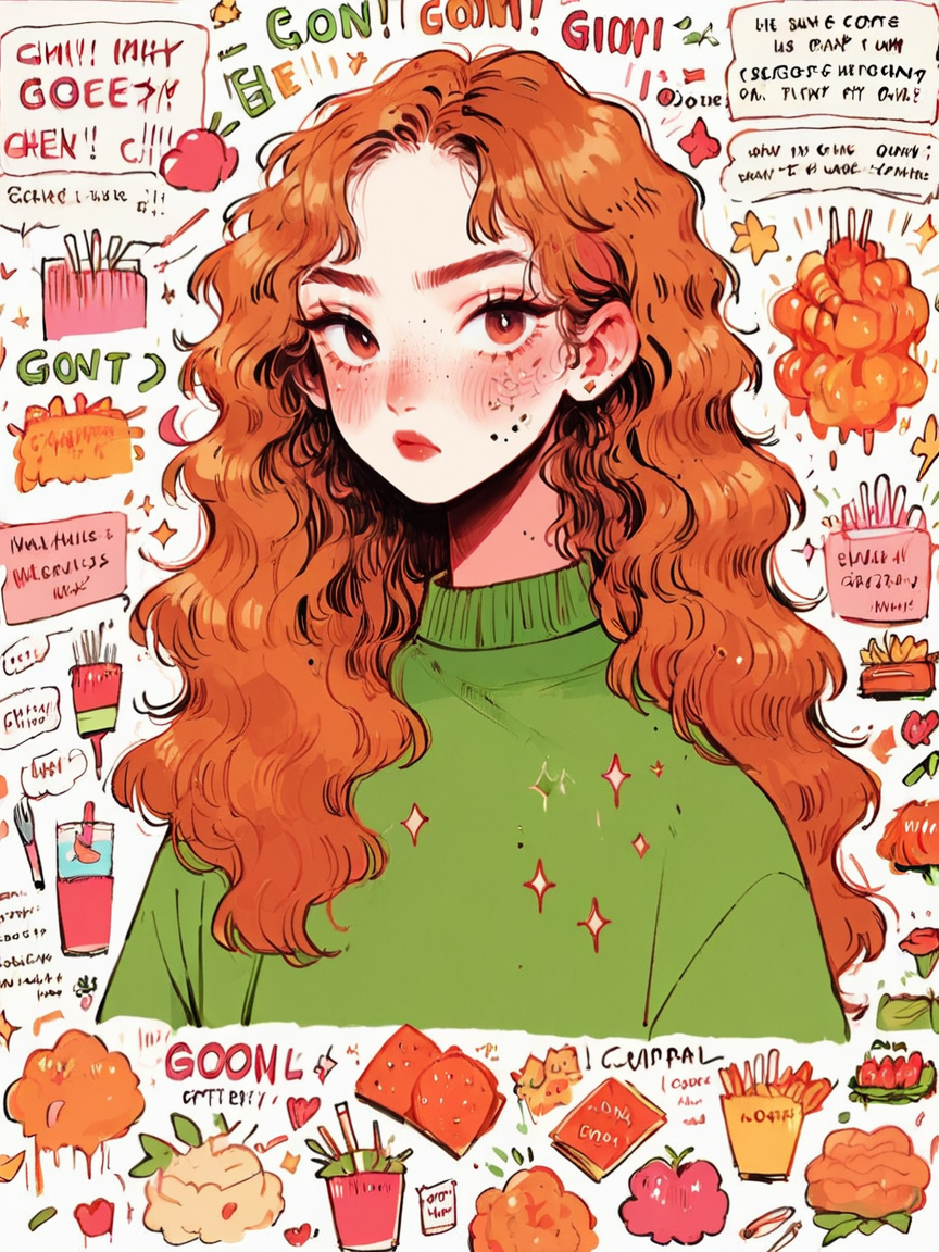 score_9, score_8_up, score_7_up, score_6_up,  <lora:sk3tchb00kXLP:0.9> sk3tchb00k, 1girl, english text, long hair, ginger hair, food