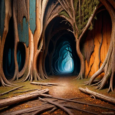 surrealism painting, 16k, (extreme detail:1.15), fine textures, ((dark shadows)), dark, sharp lines, ((decay flatwoods)), vivid colors. beautiful. revealing. masterpiece. cracked. Hungarian architecture, highly detailed, fine art, award winning, sharp, intricate details, realistic shaded lighting poster by Stephen Bliss, Eugene de Blaas, Frederic <lora:Wood-world_XL:1> in the style of wood-world_XL