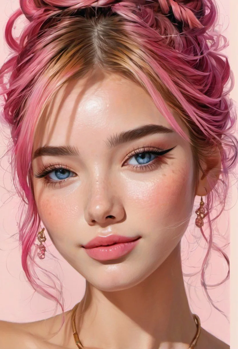 masterpiece, best quality,(color ink painting by Katsuya Terada,), Wonderful 18 year old girl, Top knot, young, ((black hair)), blue eyes and beautiful prosperous breasts, ultra photorealistic, professional majestic portrait, (illustration, watercolor sketch), (best quality), (intricate:1.2), (photorealistic:1.4),(detailed:1.2) ,((face focus)), ultra realistic face, smiling videly, ((closeup, portrait)), ((pink lipstick, eyeliner, eye shadow, blush):1.2), ((best quality, masterpiece, extreme details, high resolution):1.2),((detailed eyes, beautiful eyes, detailed face, beautiful face):1.2), professional majestic 8k uhd, soft lighting, high quality, sharp focus, High Detail