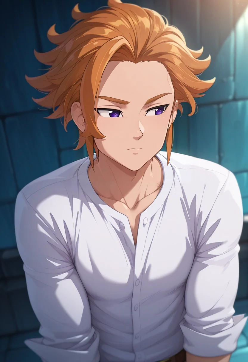 masterpiece, best quality, , (3d:0.4), , 1boy, solo, male focus, <lora:arthur_pendragon_ilxl:0.96>, arthur_pendragon, orange hair, purple eyes, short hair, ,