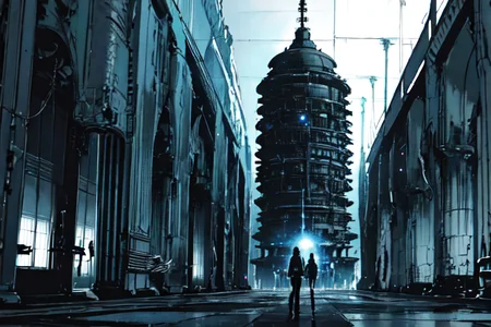 highly insanely detailed, masterpiece, top quality, best quality, highres, 4k, 8k, RAW photo, (very aesthetic, beautiful and aesthetic),
tsutomu nihei,nihei_tsutomu,blame!,blame gakuen!,abara,TNstyle,sidonia_no_kishi,(mausoleum,giant room,tower,city ruins,tunnel,space,spacecraft,deep horizon,hangar,lab,megastructure in background),
<lora:blameLora_v10:0.6>,
(1girl:1.3),
solo focus,
ice blue background,âââ