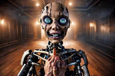 Photography, photorealistic, insanely real life detailed, 8k, highest resolution possible, sharp focus, taken with professional DSLR and lenses, cinematic, taken best skilled cinematographer,
monster, (((horror \haunted house\))) , Darkness, (((female supernatural entity of a terryfing nature)))
(((Inside a haunted house, indoors))) ,night,dark, creepy, scary,terrifying, haunted,
(((randomly a (humanoid, eyes,extra eyes,flesh,extra limbs) or a (scary spirit with terrifyingly levels of vengeance and evil intent) is centered)))
horror movie atmosphere, cinematic dark night time lighting and dramatic shadows,
Cinematically<lora:Reel_WHorror_1_2_9_ReWo_n:1> realistic horror scene of an indoors,
veins, multiple limbs, blood pool, teeth, rim lighting, pov, (8K, RAW photo, best quality:1.2, masterpiece:1.2), (realistic, photo-realistic:1.2), ultra-detailed, detailed face, symmetrical face