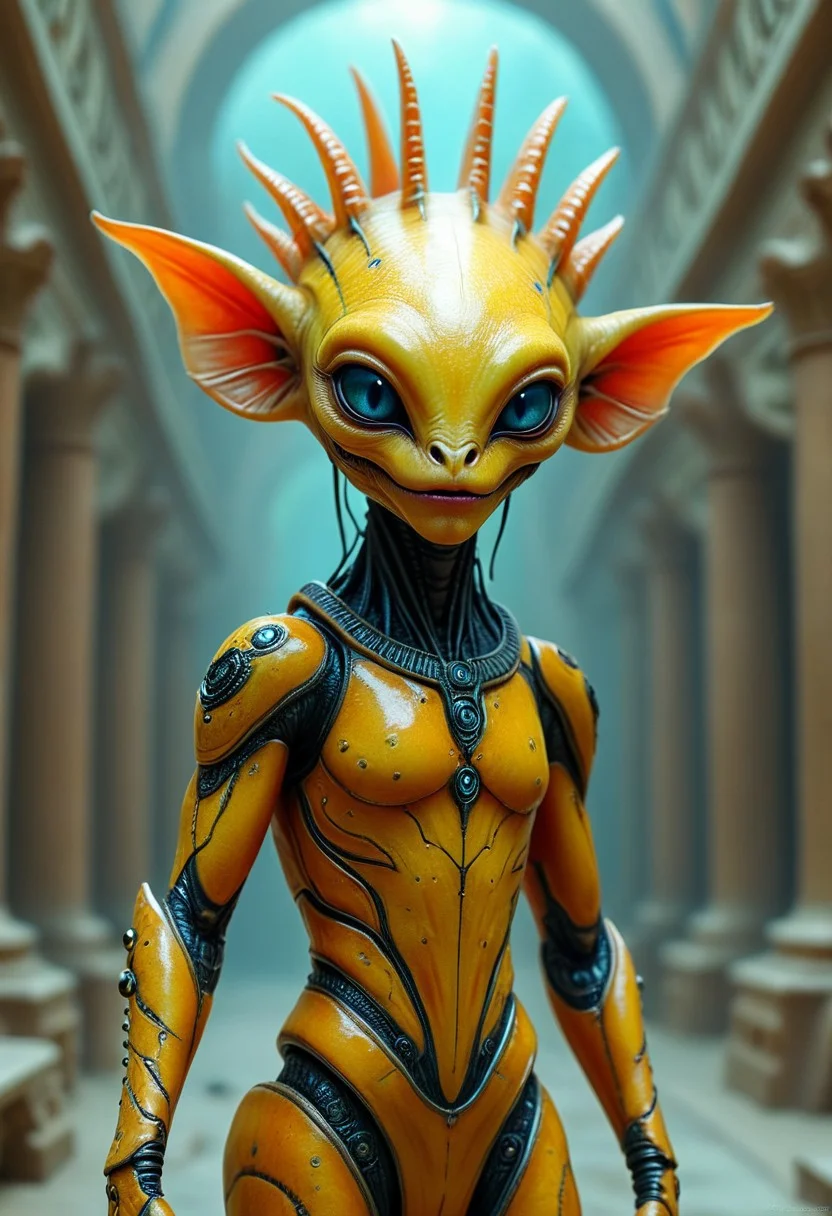 alien humanoid, alien creature, alien, masterpiece, best quality, realistic, very clear, otherworldly creatures, futuristic technology, extraterrestrial landscapes, sci-fi elements insane details, intricate details, beautifully color graded, professional, glowing, radiant, vivid, beautiful, rich, scenic palace, sci-fi fantasy art, cover art, alien humanoid, colored sclera, wearing a crown made of colorful coral, fish alien, fins, gills, smile, large eyes, alien god
