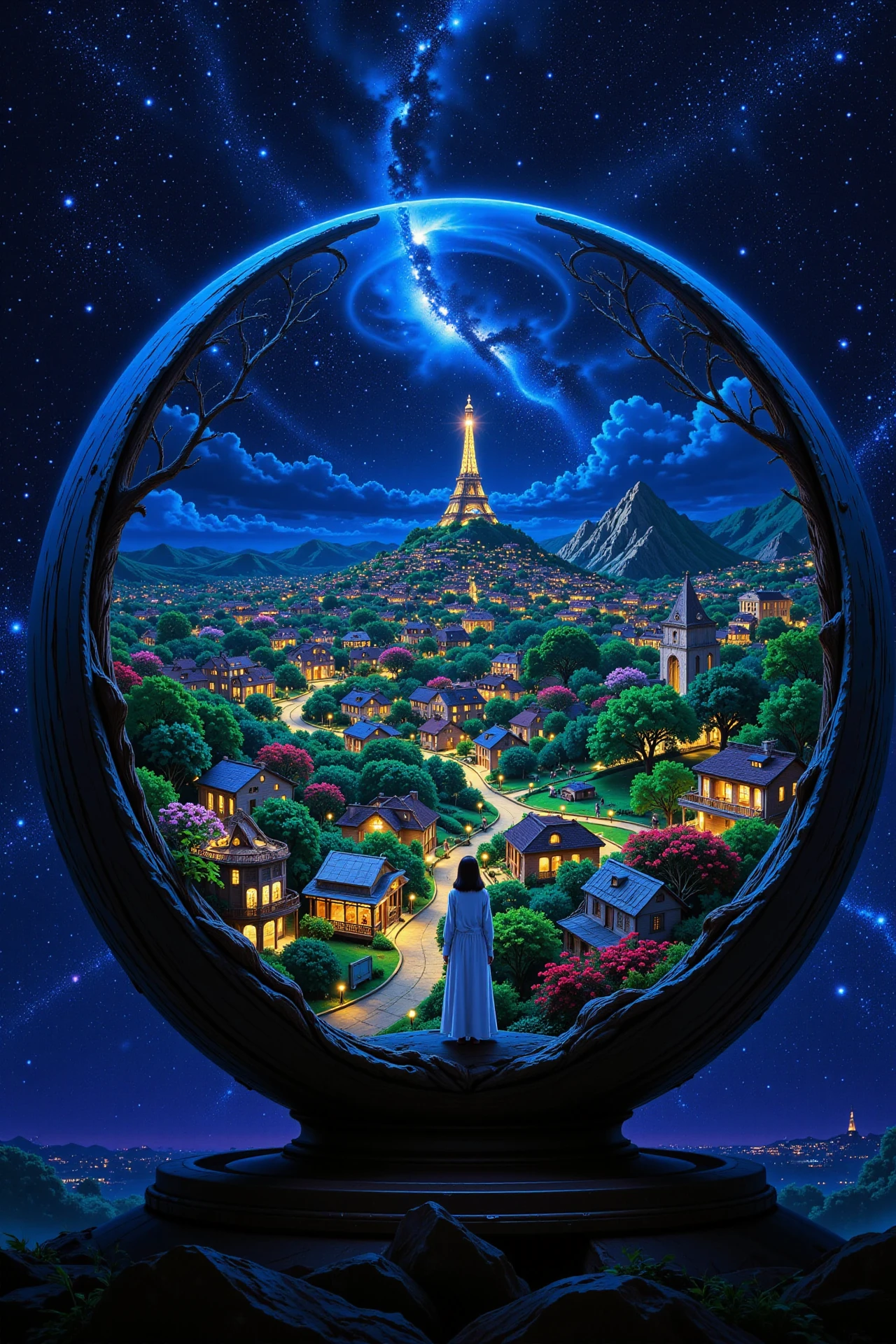 inside earth city beautiful  landscape, bright luminous starry night, woman, very intricate, very detailed, sharp, bright, colorful, <lora:Hand v2:0.5> <lora:Anti-Blur:1><lora:Insane Detail Slider:0.25>  <lora:flux.1_lora_flyway_Epic-detail_v2:0.3> <lora:fluxenhancer:0.25> <lora:Anime_style:0.6> anime style