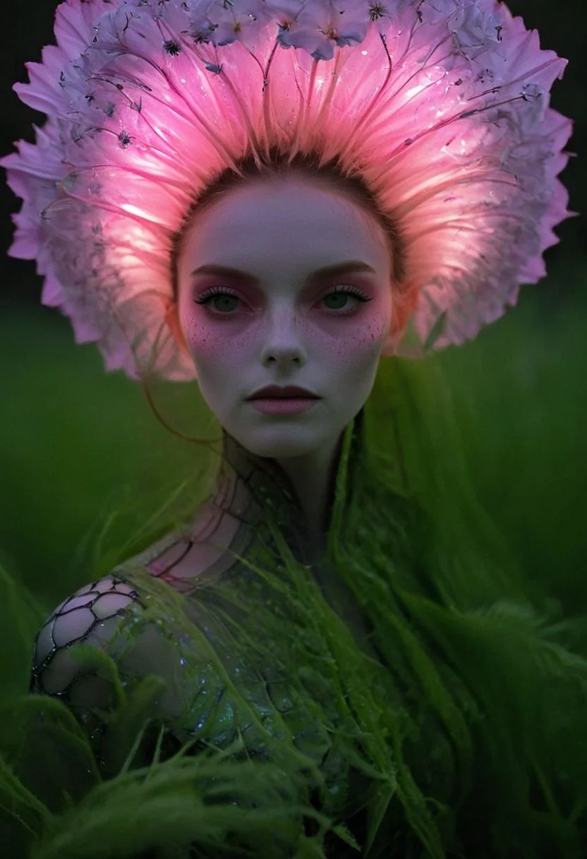 ffarmor, a closeup portrait of a woman in vibrant pink cotton armor with large translucent shoulder-armor resembling beautiful nature carnivorous plant hr giger bubbles, a wendigo roaming through the astral forests geometric leylines dotting the sky, surreal, sharp focus, highly detailed, cinematic, singular background, dramatic light, beautiful, magical atmosphere, professional, elegant, complex, glowing, very inspirational, color, dynamic, appealing, epic, stunning, winning, new, futuristic, great still, ambient, intricate, fine,
amidst a nightly flower meadow, looking to the stars above, Nature-cosplay, ultra detailed, deep Blacks, very detailed, atmospheric haze, Film grain, cinematic film still, shallow depth of field, highly detailed, high budget, cinemascope, moody, epic