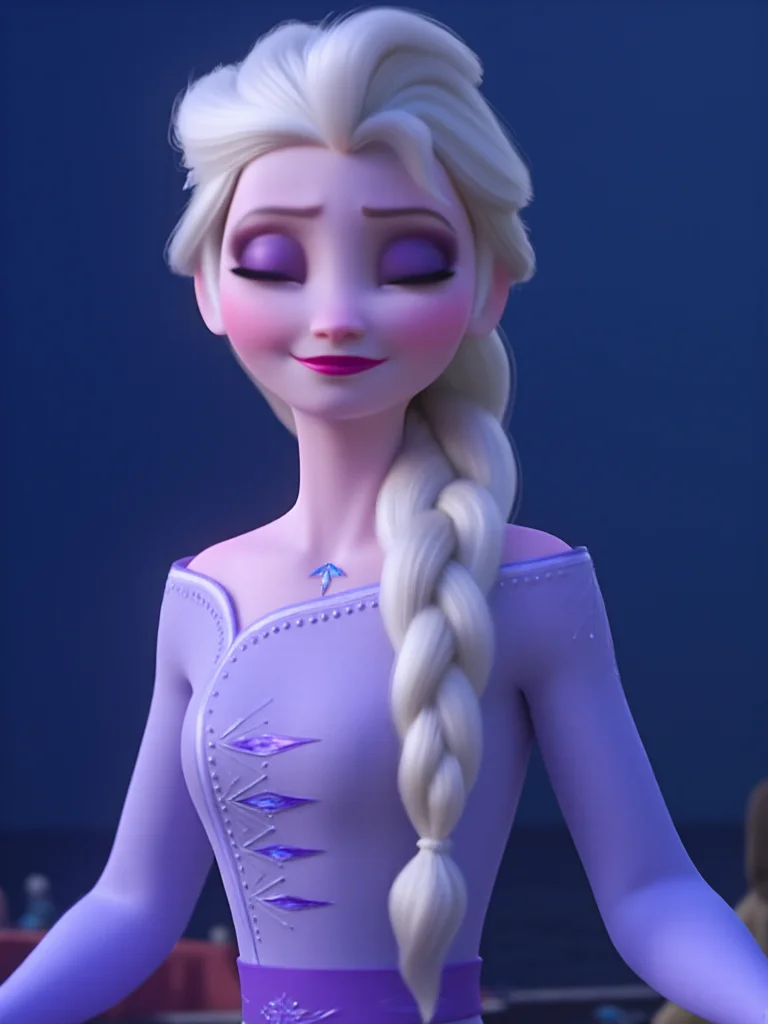 dim,35mm film,(((waist-up view))),elsa \(frozen\), solo, bare shoulders,closed mouth,smile,Elsa's Light Purple Dress, Braid on right shoulder,(purple eyeshadow, Shiny lips),outfit 1, elsa's outfit-1, elsa's outfit-1 \(outfit\), view from font, <lora:Elsa-Flux:1>ï¼view from Waist-up