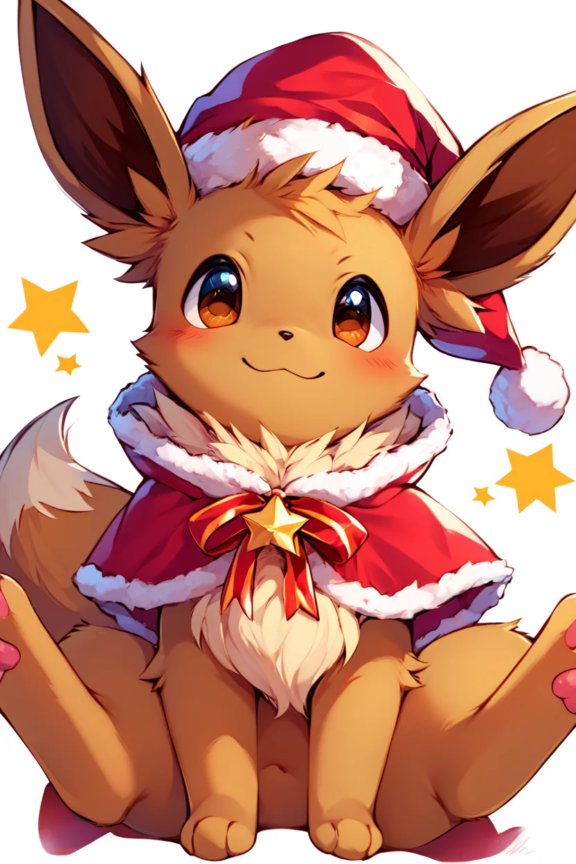 score_9, score_8_up, score_8, ,,, zzEV, looking at viewer, blush, smile, simple background, hat, white background, ribbon, brown eyes, sitting, closed mouth, full body, star (symbol), red ribbon, capelet, :3, christmas, red headwear, santa hat, red capelet, fur-trimmed capelet, clothed pokemon, <lora:EeveePokedexPDXL:1.0>, ,,, embedding:zPDXL, Expressiveh, <lora:CatalystStylePDXL:0.6>, <lora:SDXLFaeTastic2400:0.5>, <lora:Expressive_H-000001:0.4>,