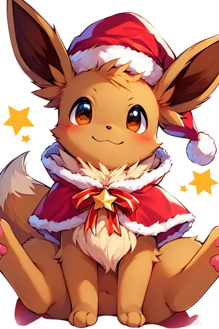 score_9, score_8_up, score_8, ,,, zzEV, looking at viewer, blush, smile, simple background, hat, white background, ribbon, brown eyes, sitting, closed mouth, full body, star (symbol), red ribbon, capelet, :3, christmas, red headwear, santa hat, red capelet, fur-trimmed capelet, clothed pokemon, <lora:EeveePokedexPDXL:1.0>, ,,, embedding:zPDXL, Expressiveh, <lora:CatalystStylePDXL:0.6>, <lora:SDXLFaeTastic2400:0.5>, <lora:Expressive_H-000001:0.4>,