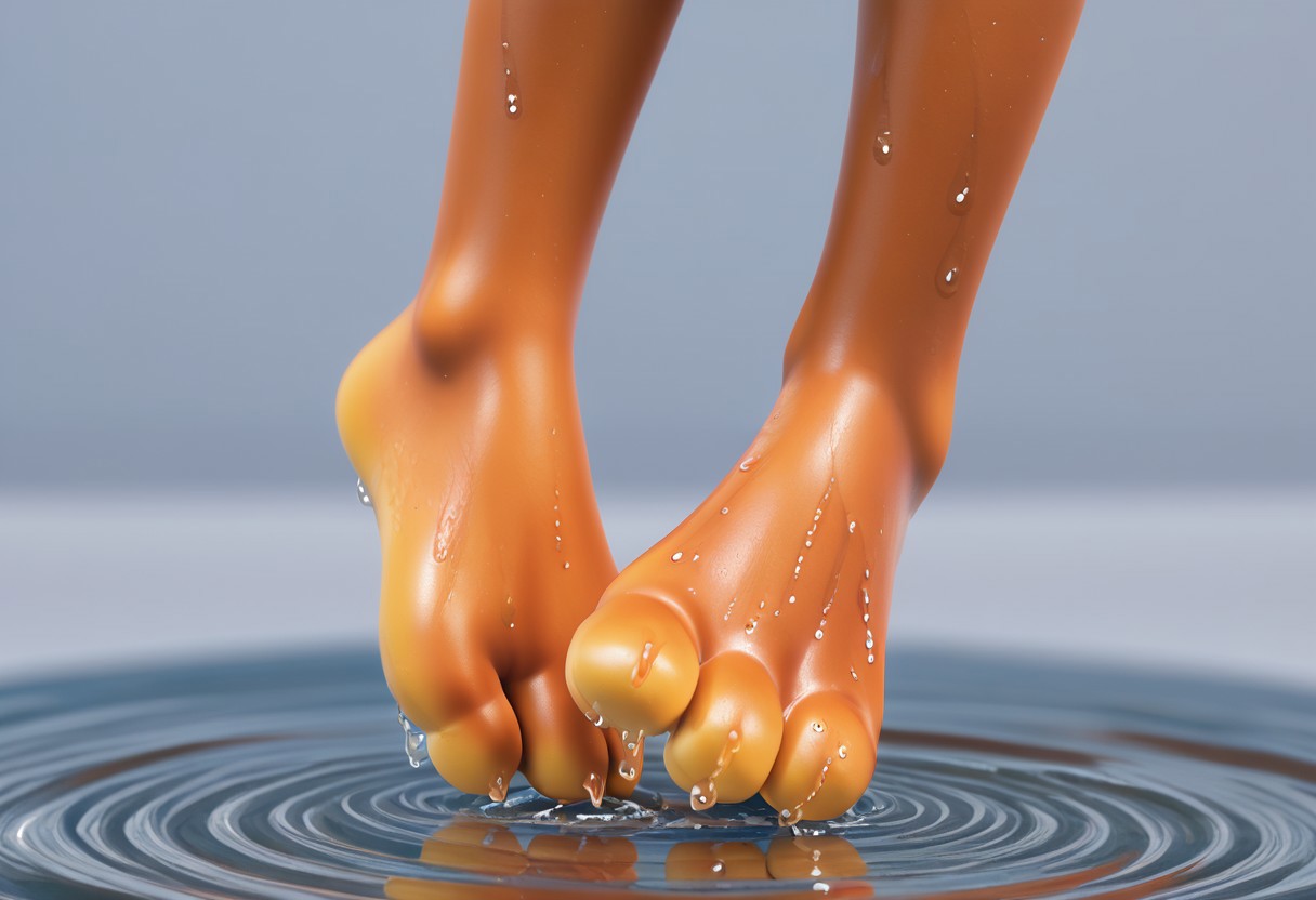 Bubsy, bob cat, barefoot, brown feet, yellow soles, foot focus, 3 toes, wet on feet, water, close up