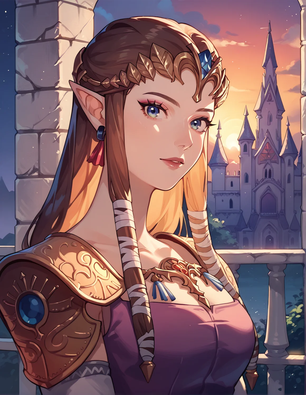 score_9, score_8_up, score_7_up, score_8, score_7, 1girl, tpzlda, dress, castle, upper body, scenery, sunset, dusk, mature female, makeup, breasts, looking at viewer, night,
<lora:tp_zelda_tpzlda_ponyxl_v1:0.9>