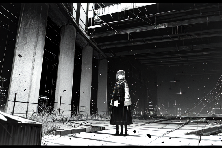 highly insanely detailed, masterpiece, top quality, best quality, highres, 4k, 8k, RAW photo, (very aesthetic, beautiful and aesthetic),  
tsutomu nihei,nihei_tsutomu,blame!,blame gakuen!,abara,TNstyle,sidonia_no_kishi,cables,tubes,industrial pipes,dome,letterboxed,light particles,drainpipe,ventilation fan,ventilation shaft,bones,fence,star \(sky\),starry sky,tentacles,air conditioner,toha heavy industries,concrete walls,metal walls,lantern,buildings,smoke,bridge,walkway,dark sky,black sky,machinery,wire, 
<lora:ABARA:0.3>, 
(1girl:1.3), 
solo focus, 
prison cell,a colorful background,(colored confetti background,gradient background,colour sequence background),âââ