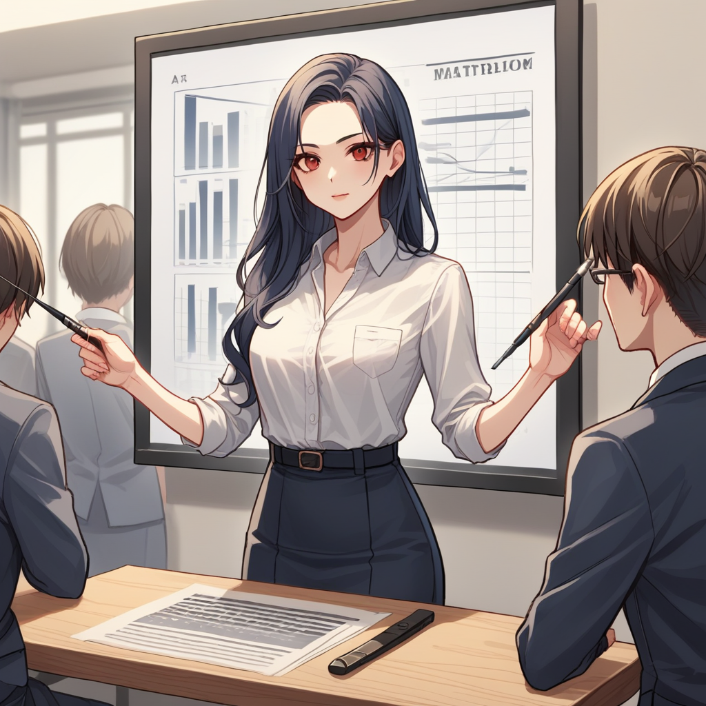 score_9, score_8_up, score_7_up, score_6_up, score_5_up, score_4_up, zPDXL2,source_anime,rating_questionable,  <lora:Presentation:0.8> pr3s3nt4tion, office wear, holding pointer, projector screen,giving presentation, looking at viewer, interior, crowd