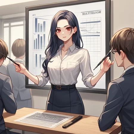 score_9, score_8_up, score_7_up, score_6_up, score_5_up, score_4_up, zPDXL2,source_anime,rating_questionable,  <lora:Presentation:0.8> pr3s3nt4tion, office wear, holding pointer, projector screen,giving presentation, looking at viewer, interior, crowd