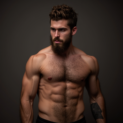 A naked man with hairy muscles