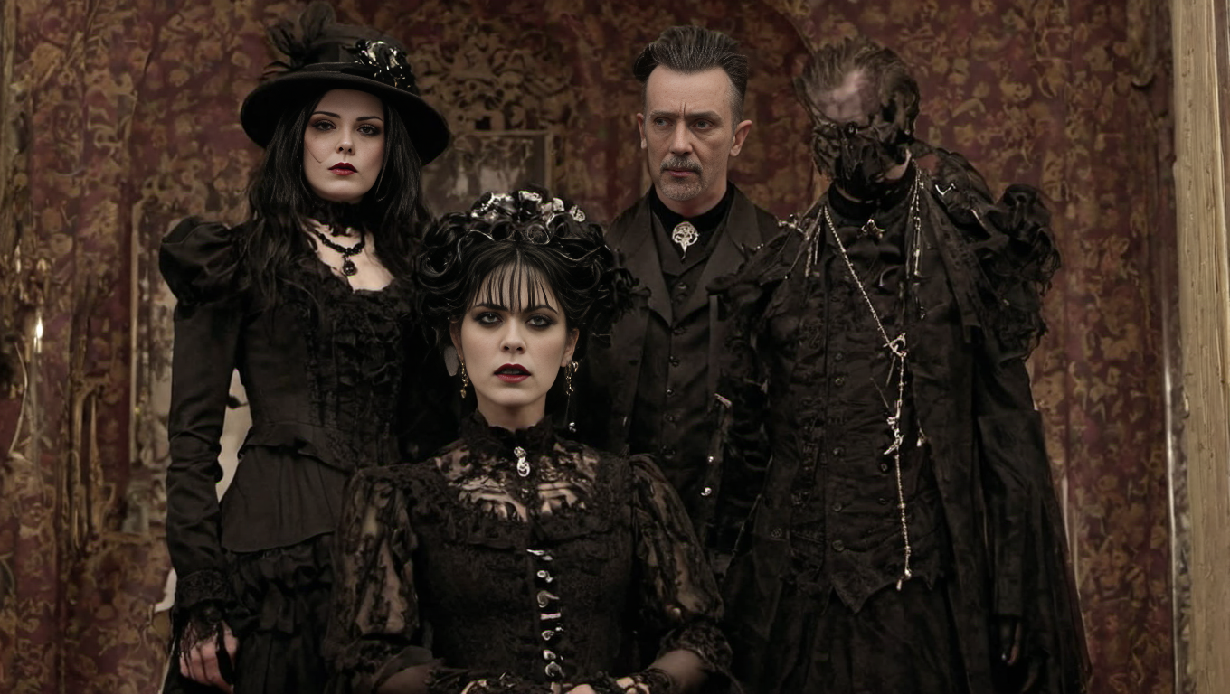<lora:Roger_Deakins_Cinematography:1>, Victorian Goth, Stylist,, movie still, Action Genre