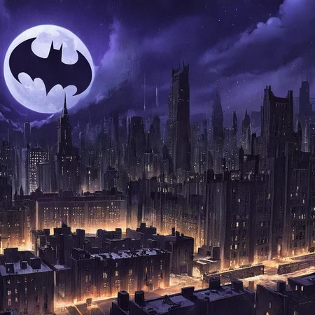 anime artwork of <lora:perfection style:0.6>
<lora:gotham city style v2:0.8>
<lora:Chiaroscuro Lighting Style:0.6>
Gotham City a batman signal is shown on a city skyline Gotham City Style,solo,outdoors,sky,cloud,no humans,night,moon,building,night sky,scenery,full moon,city , detailed, real, different, unique, cinematic, dramatic, concept art, filmic, detailed background, detailed settings, artstation, gothic New York, gotham city style, anime style, key visual, vibrant, studio anime, highly detailed