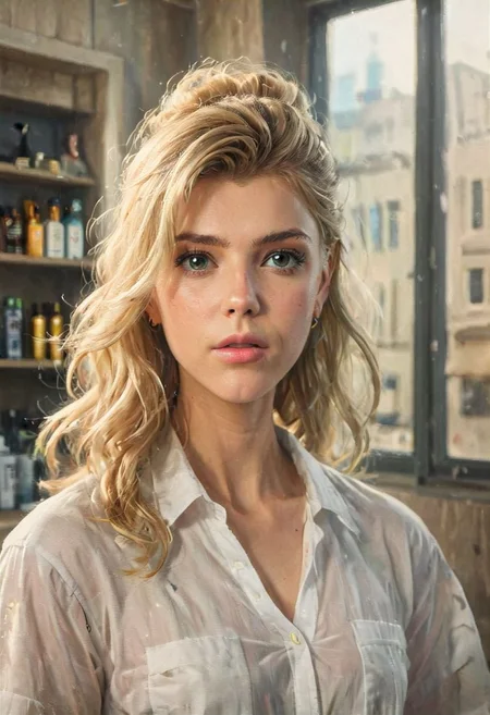 ((a beautiful woman in a Hair Salon, Khaki and white color Palette, urban city  window view)), 
bust shot, close-up lips, 
modern interior design, cyberpunk, 
Recliner|Dressing table|Table lamp|Screen|Monitor|Signboard_Details,
Metal|Glass|Leather|Textiles|Carpet|Pillow_Texture,
perfect blonde hair, 
(modern photo, fashion dress up:1.1), 24mm, (analog, cinematic, film grain, hazy atmosphere, detailed eyes, (seductive), (epicPhoto), (looking at viewer), (cinematic shot:1.3),
ac_neg1, great lighting, extremely detailed, happy, Hair Salon, impressionist painting, zoya