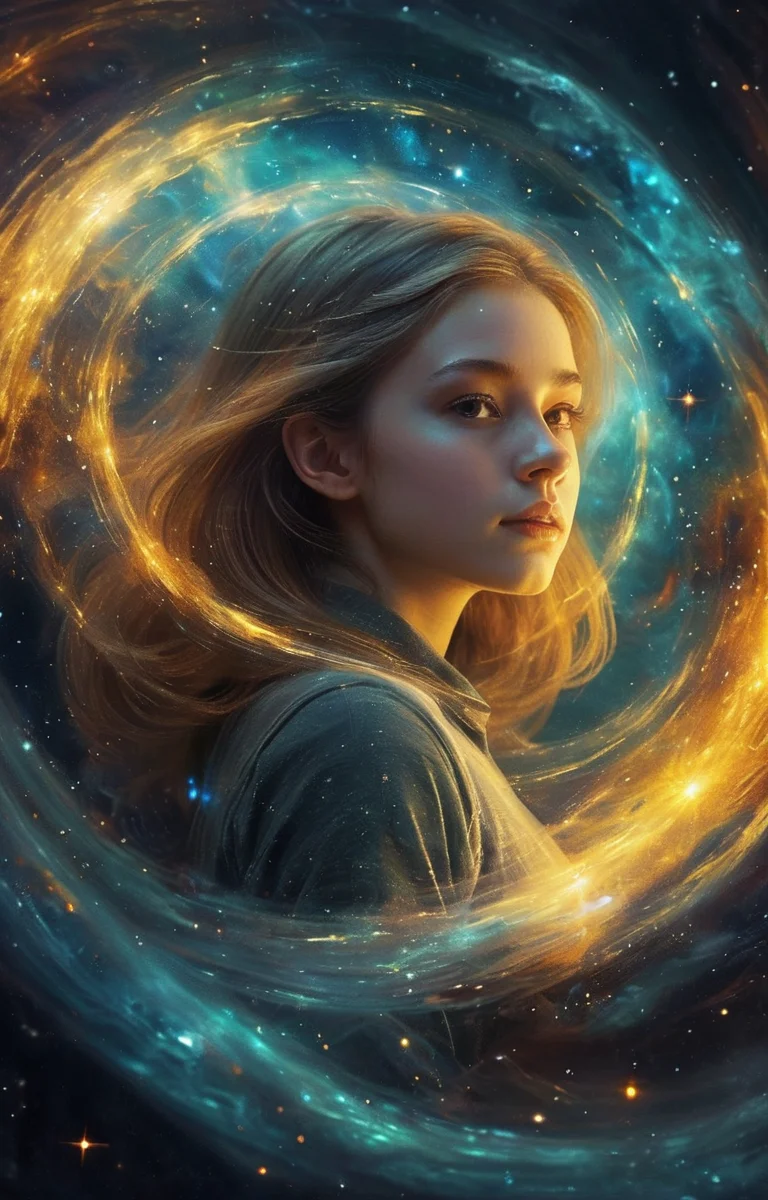 masterpiece,best quality,<lora:tbh70-sdxl:0.6>,illustration,A rotating nebula background
 tech genius teenage girl