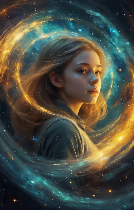 masterpiece,best quality,<lora:tbh70-sdxl:0.6>,illustration,A rotating nebula background
 tech genius teenage girl