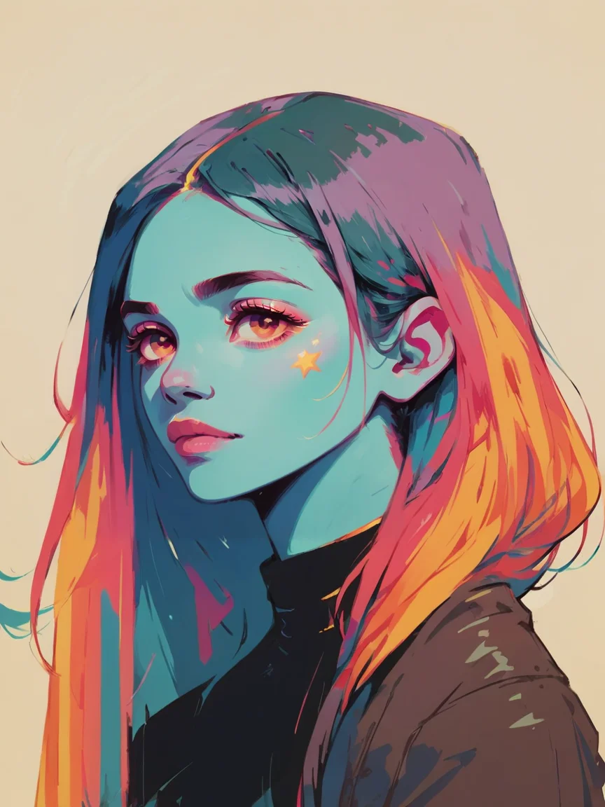 score_9, score_8_up, score_7_up, score_6_up, score_5_up, <lora:coacalinaXLP:1> coacalina, 1girl, portrait, colorful,