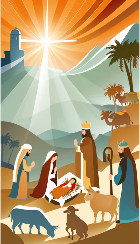 Nativity Scene, scenery, detailed background, masterpiece, best quality, high quality, absurdres <lora:nativity_scene_xl_v1:1>, Vector art, Vivid colors, Clean lines, Sharp edges, Minimalist, Precise geometry, Simplistic, Smooth curves, Bold outlines, Crisp shapes, Flat colors, Illustration art piece, High contrast shadows, Technical illustration, Graphic design, Vector graphics, High contrast, Precision artwork, Linear compositions, Scalable artwork, Digital art